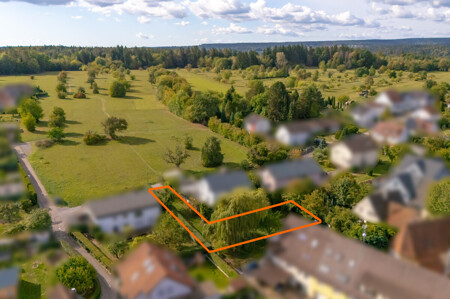 Luftansicht mit grober Flurstücksmarkierung